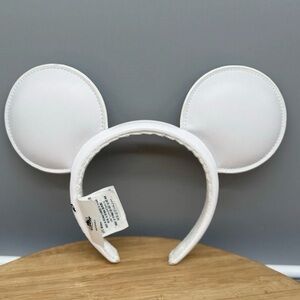 2025 Disney Parks Mickey Mouse Autograph White Faux Leather Ears Headband